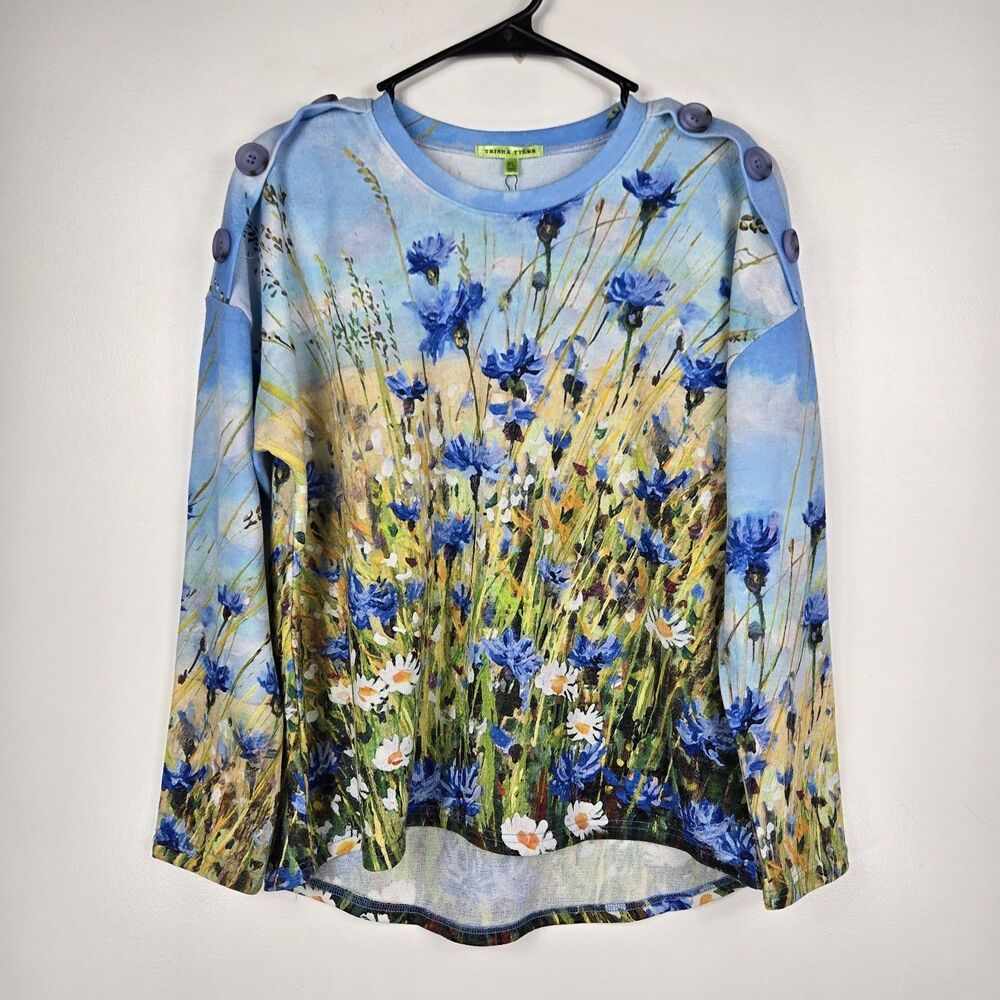 Trisha Tyler Women's Size PL Long Sleeve Field of Flowers Knit Shirt